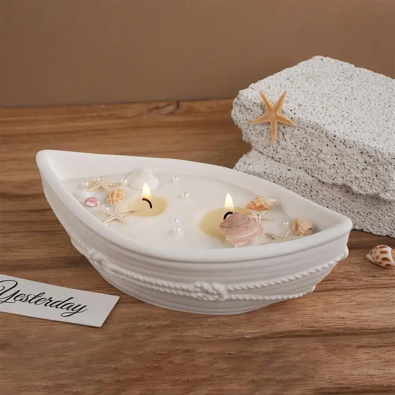Silicone Candle Vessel Mold Oval Bowl Boat Jar with Hemp Rope Pattern for Epoxy Resin Storage Tray Container Plaster Mould view 6