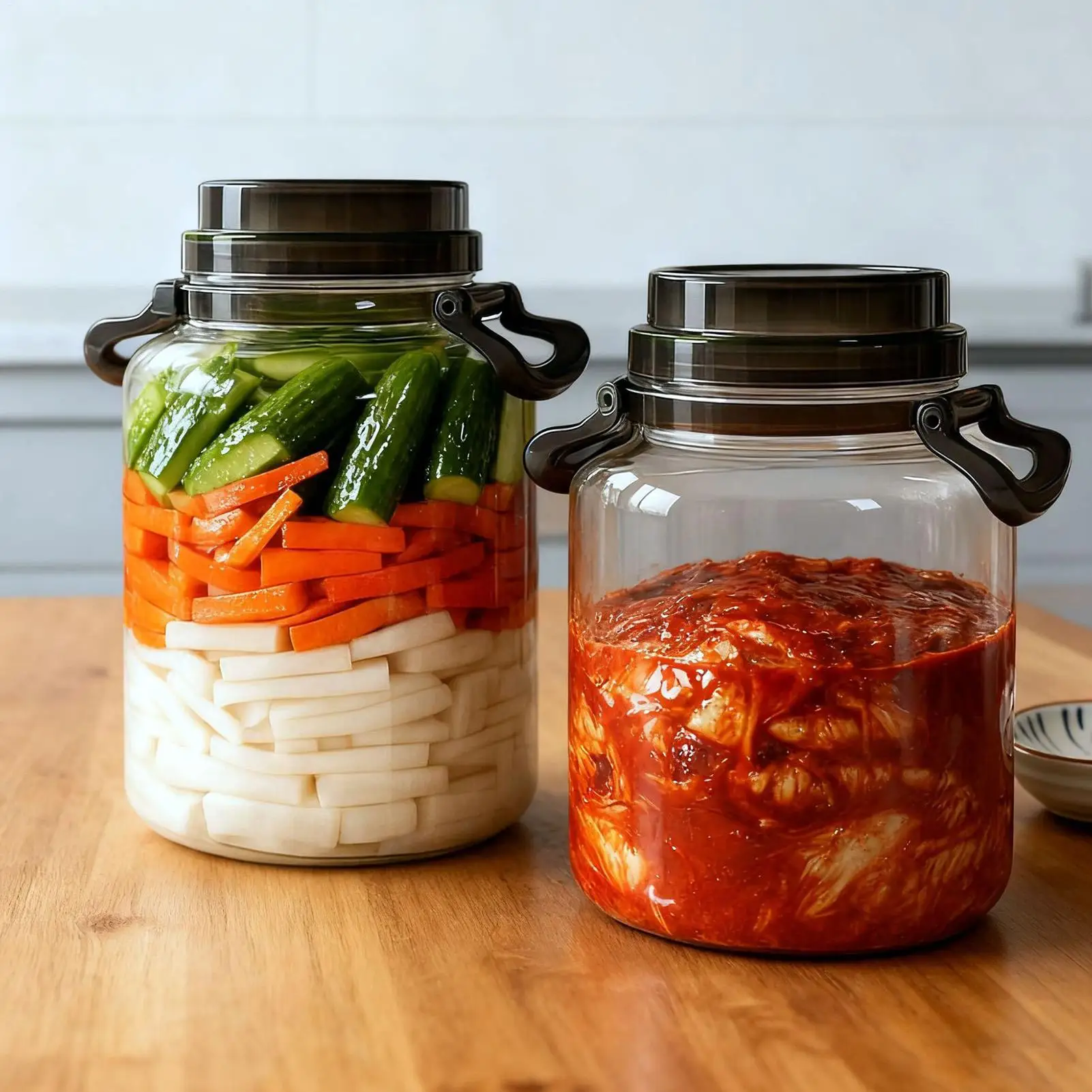 Large Capacity Pickle Jars With Lids Food Grade Sealed With Handle Airtight Storage Pitche Leak-Proof Fermentation Jar