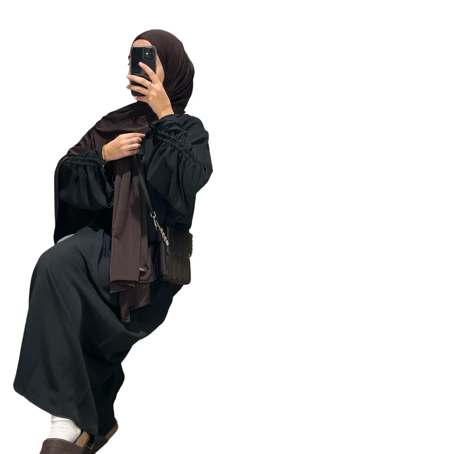 

2025 Saudi Arabia Muslim Women Modest Dress Eid Dubai Plain Abaya Islam Party Turkey Lace-up Cuffs Robe Kebaya Jalabiya Djellaba
