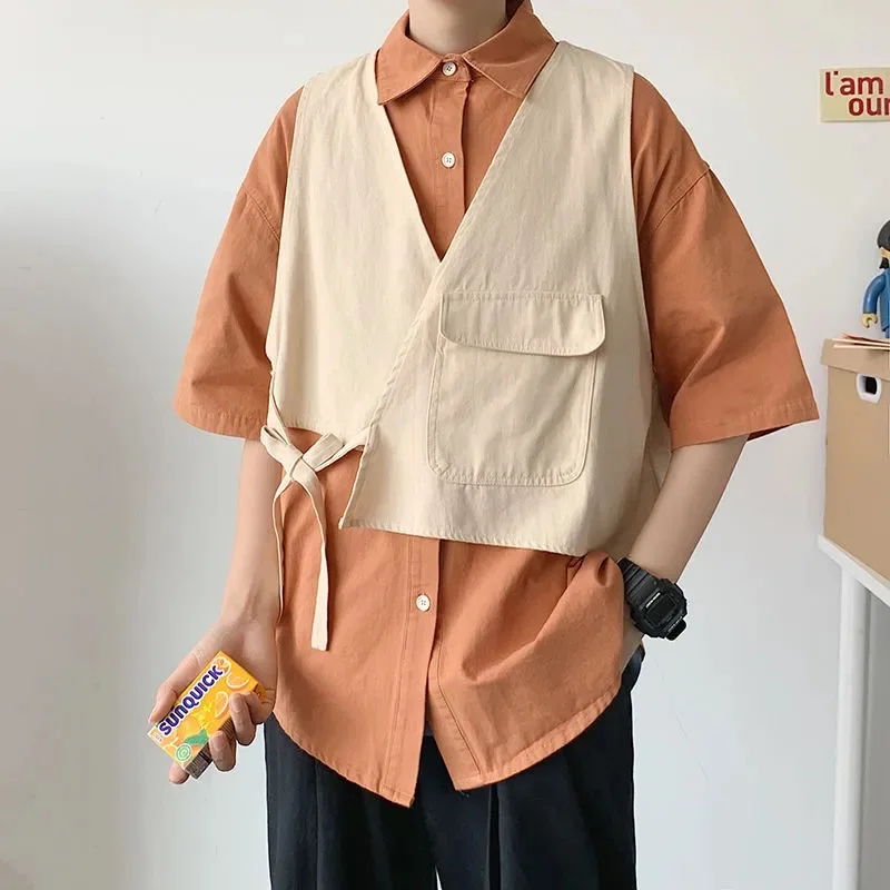 2025 New Fashion Fake Two-piece Shirt Women Japanese Preppy Style Vintage Short-sleeved Shirts Woman