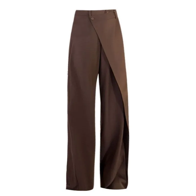 Deeptown Elegant Vintage Suit Pants Women Black Korean Fashion Loose Old Money Classic Trousers Patchwork Office Ladies Palazzo