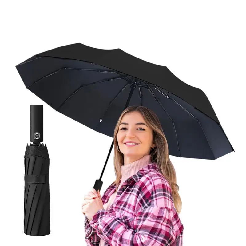 Umbrella Automatic Open And Close 24 Ribs Foldable Large Sun Umbrella Heavy Duty Compact Umbrella Automatic Open And Close