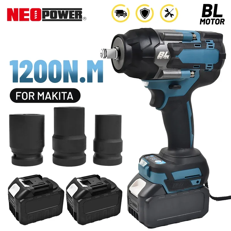 1200N.M Torque Brushless Electric Impact Wrench 1/2 inch Cordless Wrench Screwdriver Power Tools for Makita 18V Battery