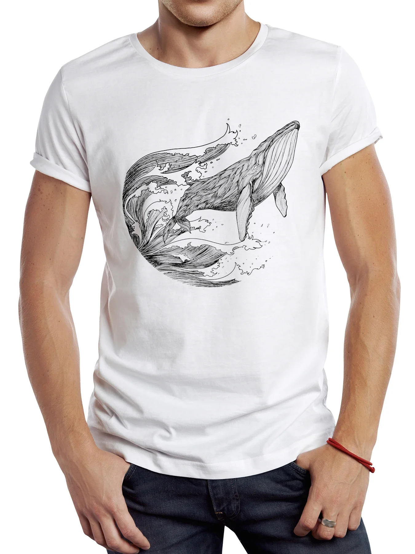 TEEHUB-T-shirt rétro vintage pour homme, animal marin, baleine, requin, art vectoriel, hipster