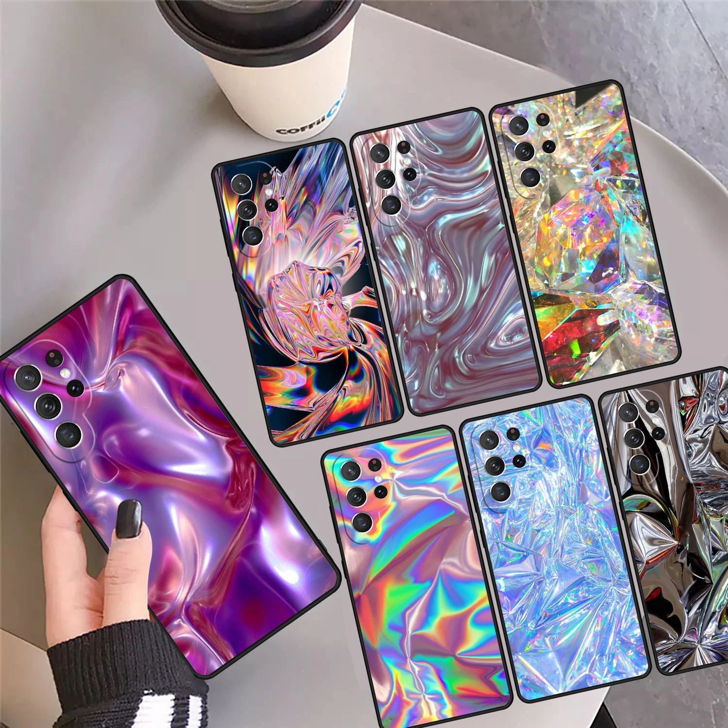 Rainbow Holographic Iridescence Phone Case Cover For Samsung Galaxy S24 Ultra 23 S22 Plus S21 FE S20 S8 S9 S10 Note 10 Pro 20