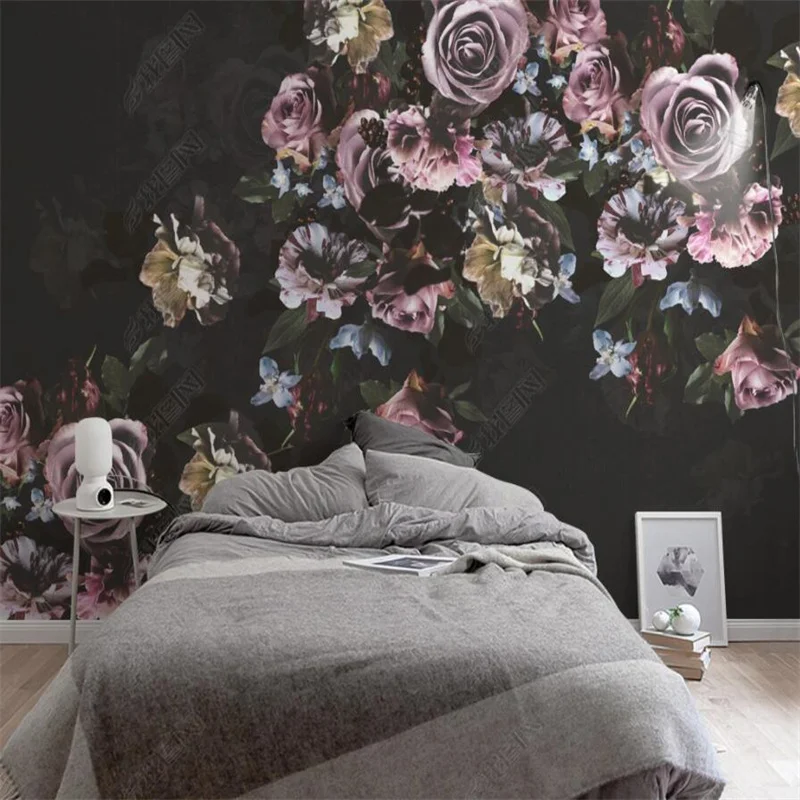 

Nordic Pastoral Purple Rose Flower Custom Photo Wallpaper Floral Home Decor Mural 3D Wall Paper Bedroom Self-adhesive Wallpaper