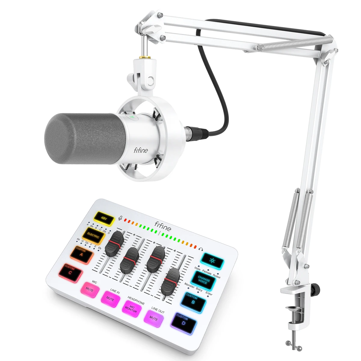 FIFINE SC3 4-Channel RGB Audio Mixer with K688 XLR/USB Dynamic
