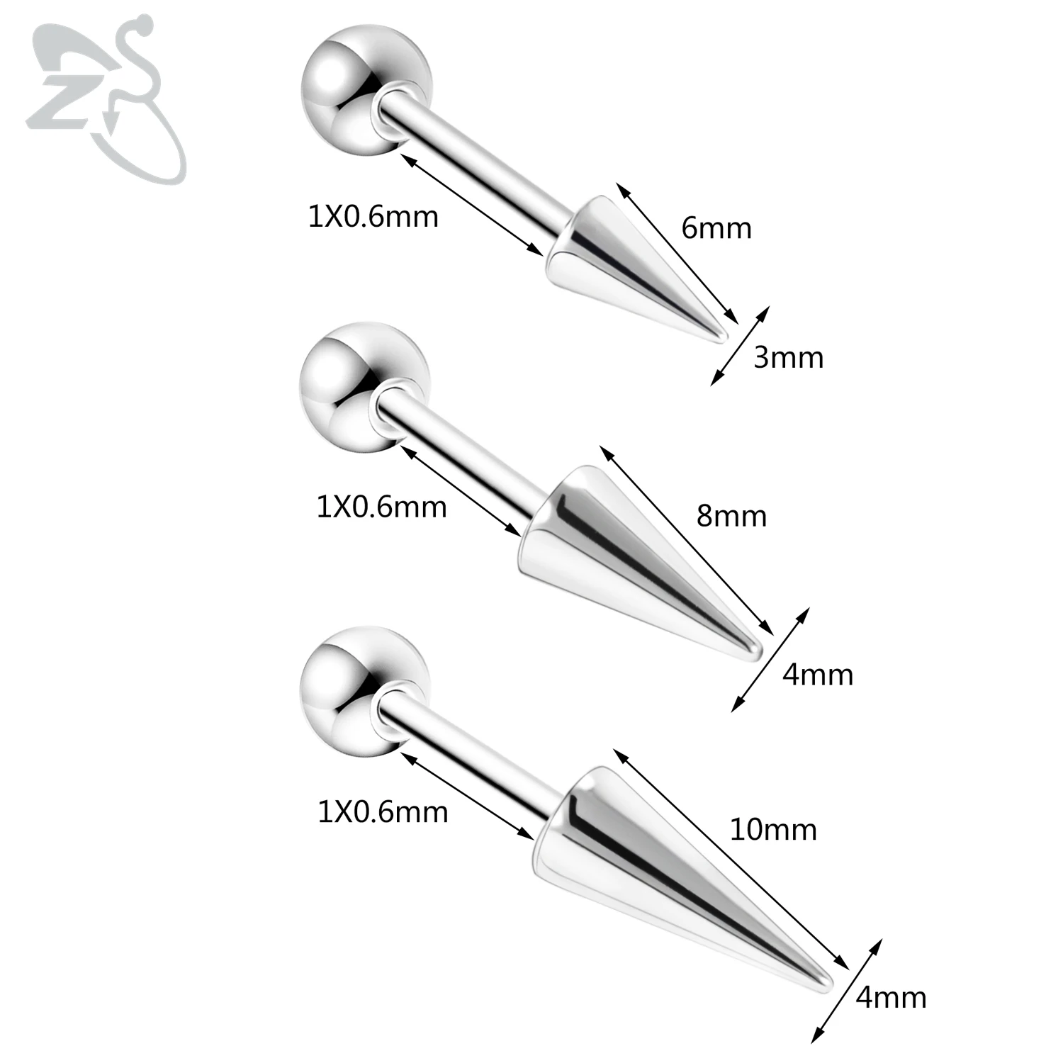ZS 1 Piece 18G Spike Stud Earring Black Stainless Steel Ear Piercings For Men Women Cone Cartilage Helix Tragus Piercing Jewelry