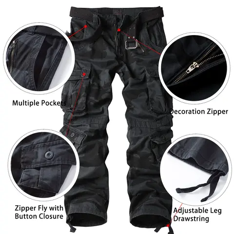 AKARMY Herr Cargobyxor, Camobyxor Bomull Casual Work Vandringsbyxor med 8 Fickor Vilda Vandringsbyxor (Utan Bälte) 8 best sales 8-ficks cargobyxor - №3