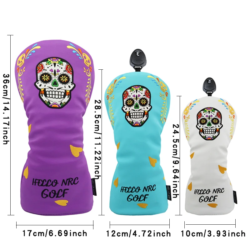 Golf Wood Cover Golf Headcover Skull Golf Head Cover for Driver Fairway Hybrid Square Putter PU Leather Protector Wood Covers