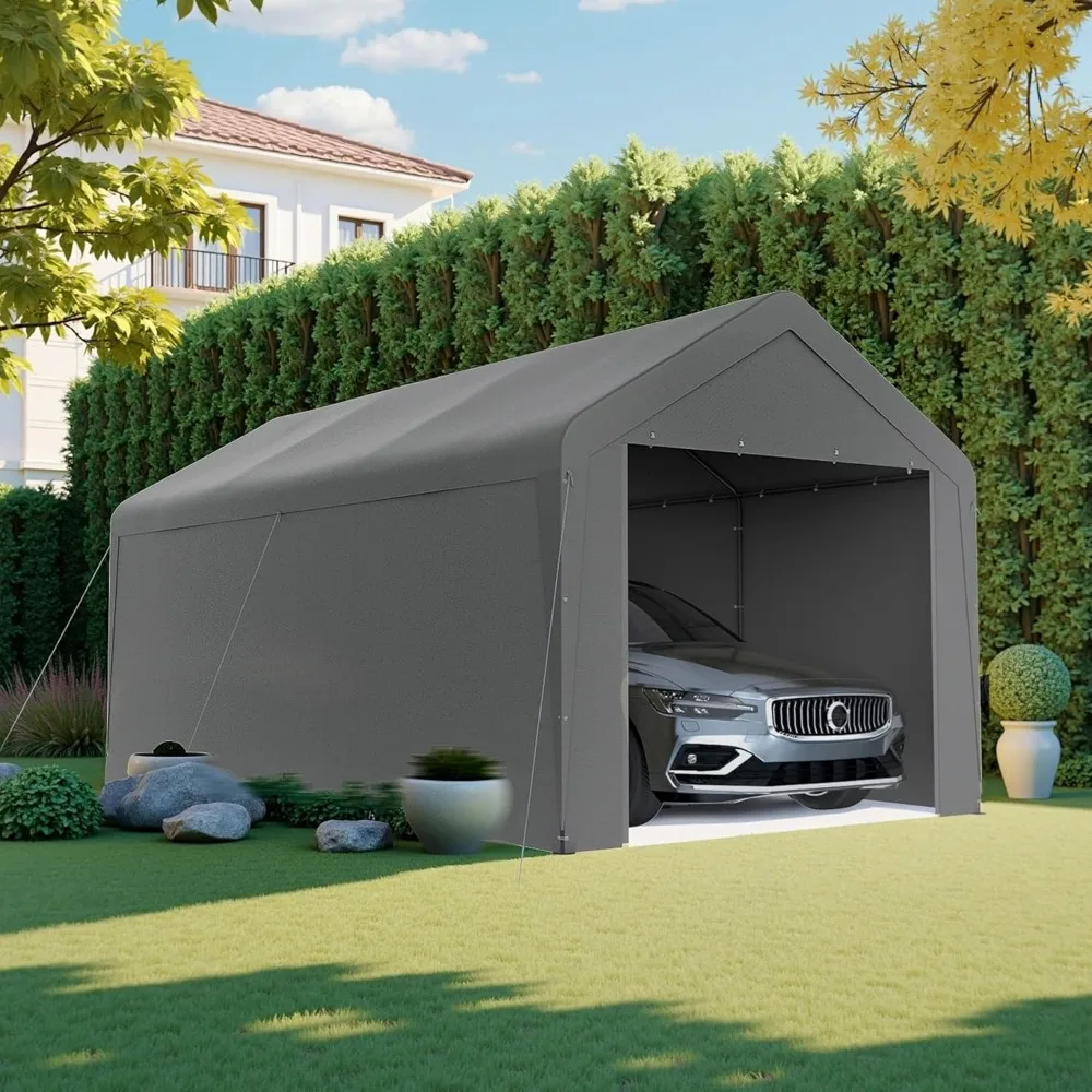 

Carport 10x20 Сверхмощный портативный гараж со съемными боковыми стенками и сдвижной дверью Автомобильный навес Наметики для вечеринок Водонепроницаемые УФ-стойкие Все