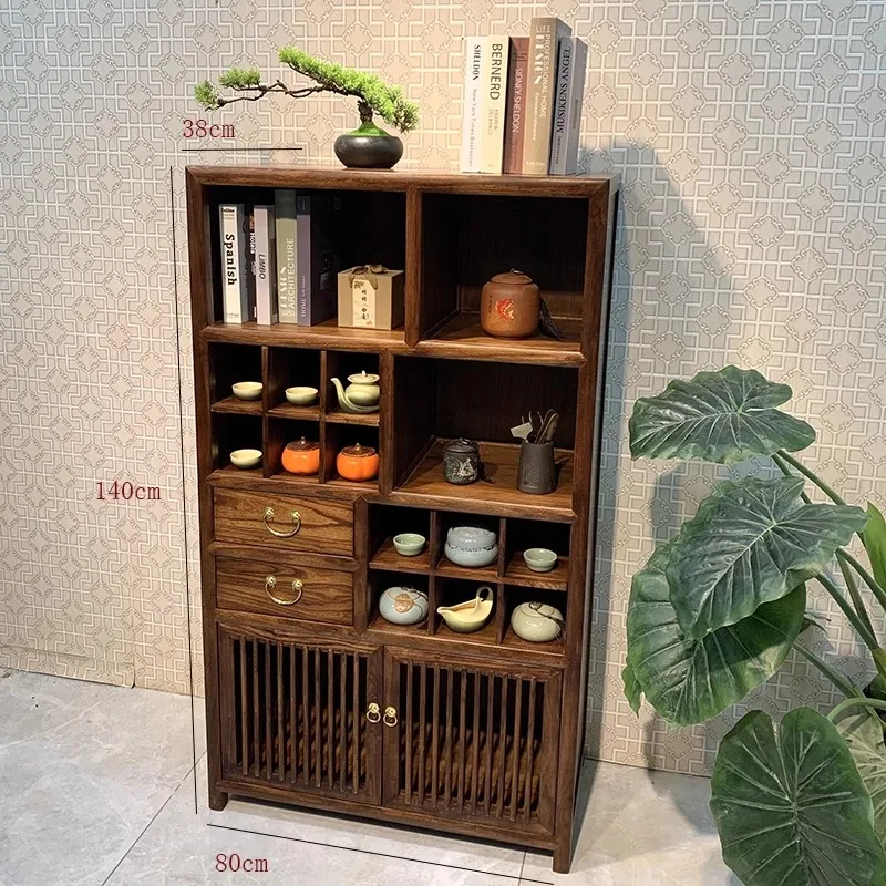 Old elm bogu frame solid wood new Chinese tea cabinet shelf Zen Duobao Pavilion storage cabinet living room dining side cabinet