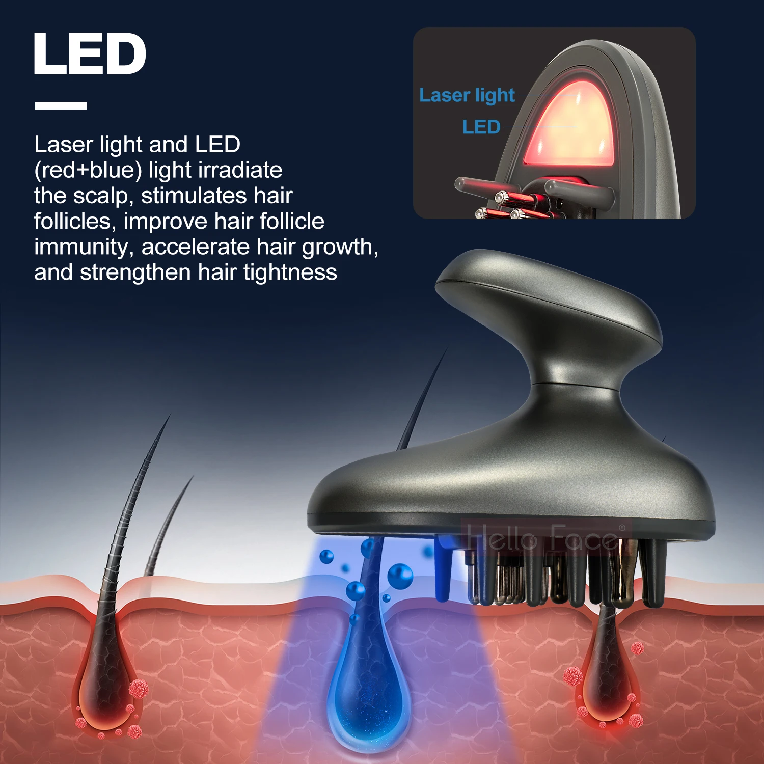 Masajeador de cabeza con vibración EMS, peine eléctrico para la pérdida de cabello, dispositivo de tratamiento de recrecimiento del cabello, terapia Led, esencia de crecimiento del cabello