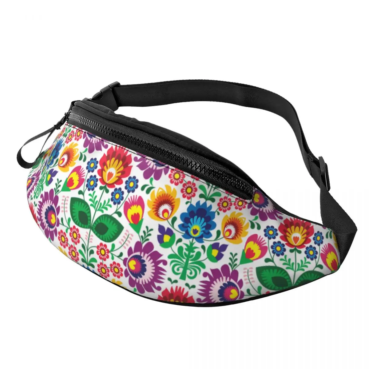 Custom Colourful Flowers Polish Floral Pattern Fanny Pack Men Women Mexican Crossbody Waist Bag for Traveling Phone Money Pouch