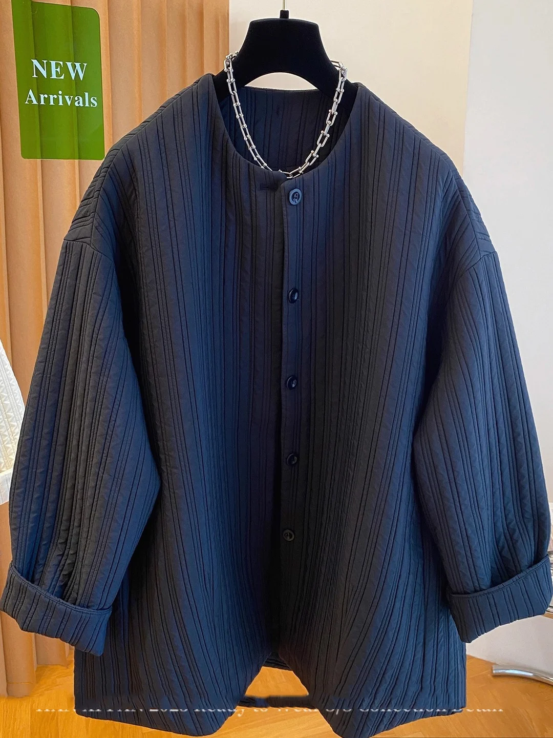 SuperAen invierno 2025 nueva chaqueta holgada informal acolchada de algodón con cuello redondo abrigos coreanos de un solo pecho de Color sólido Simple