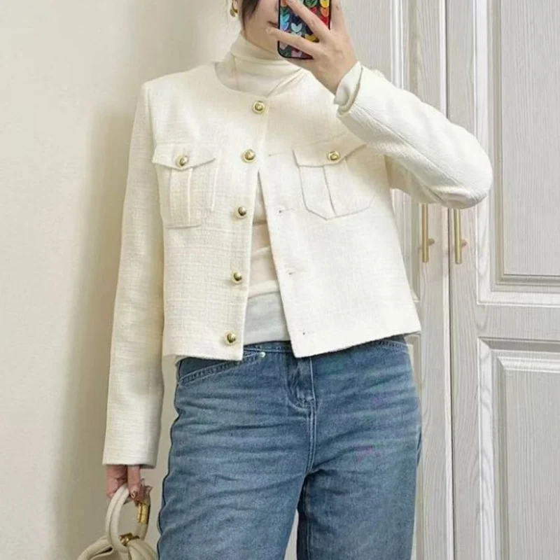 

Осень 2024, новое элитное сексуальное модное роскошное модное элегантное вечернее однобортное пальто с карманами, украшенное карманами