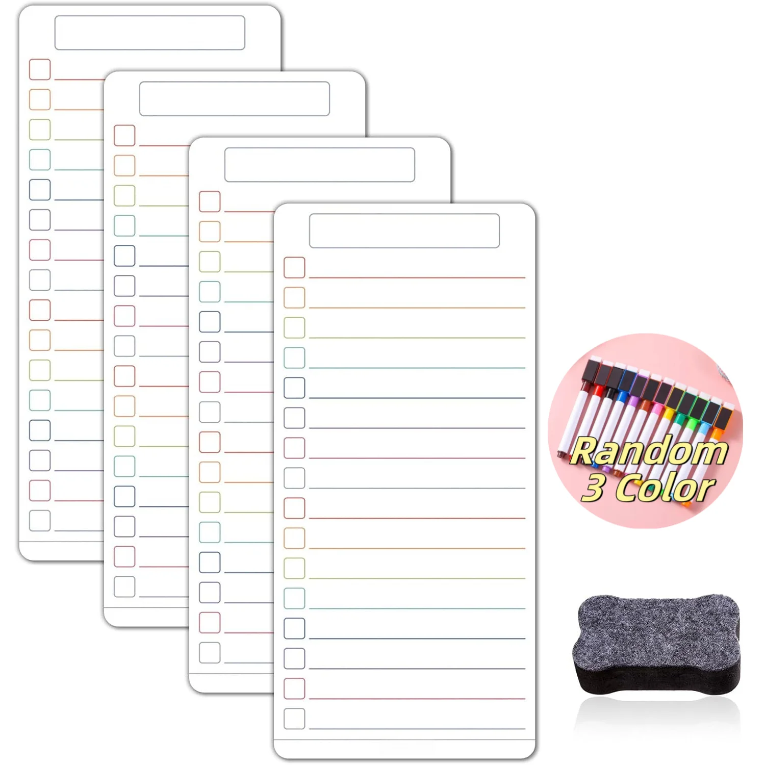 Dry Erase List Board Fridge Magnetic, Refrigerator to Do List White Board Set - 4 Pcs Greenery Dry Erase Grocery List Whiteboard