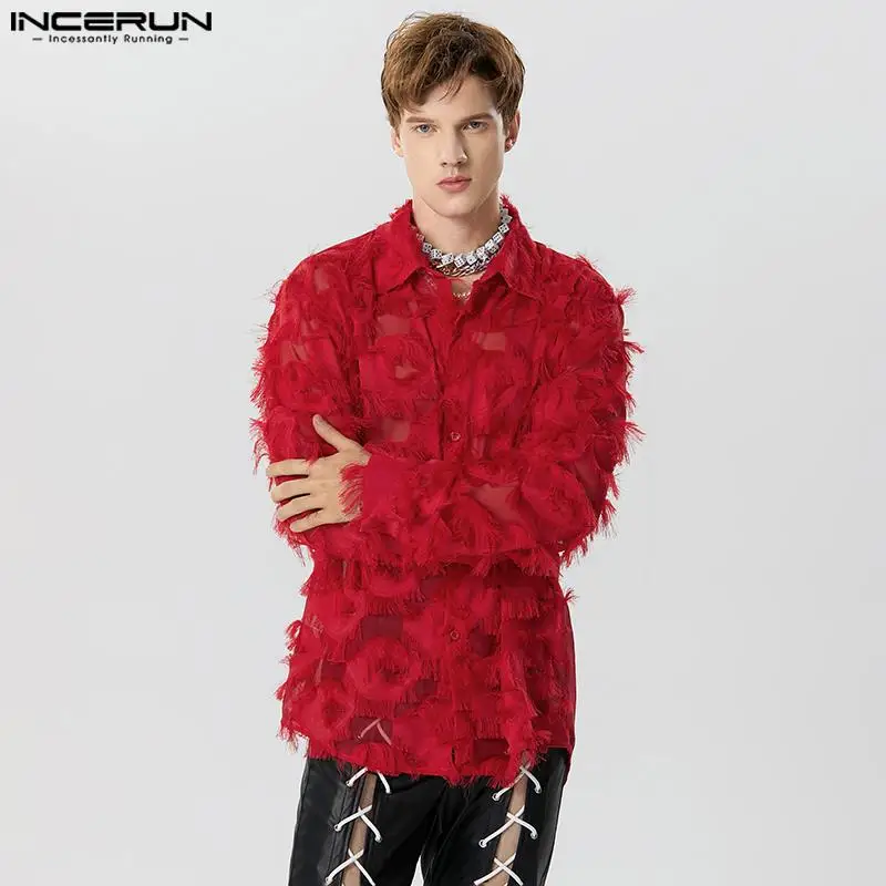 INCERUN 2023 Men Shirt Tassel Lapel Long Sleeve Button Party Casual Men Clothing Personality Streetwear Fashion Shirts S-5XL