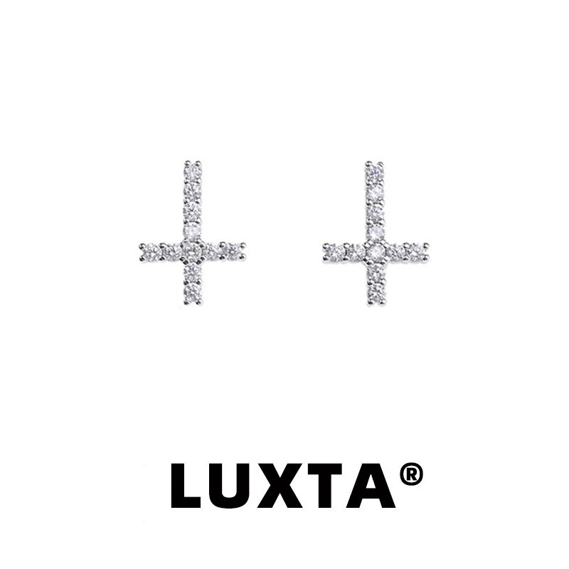 LUXTA Upside Down Cross Necklace Reverse Cross Chain High Quality Square Stones Hiphop Men's Pendant Unisex Jewelry