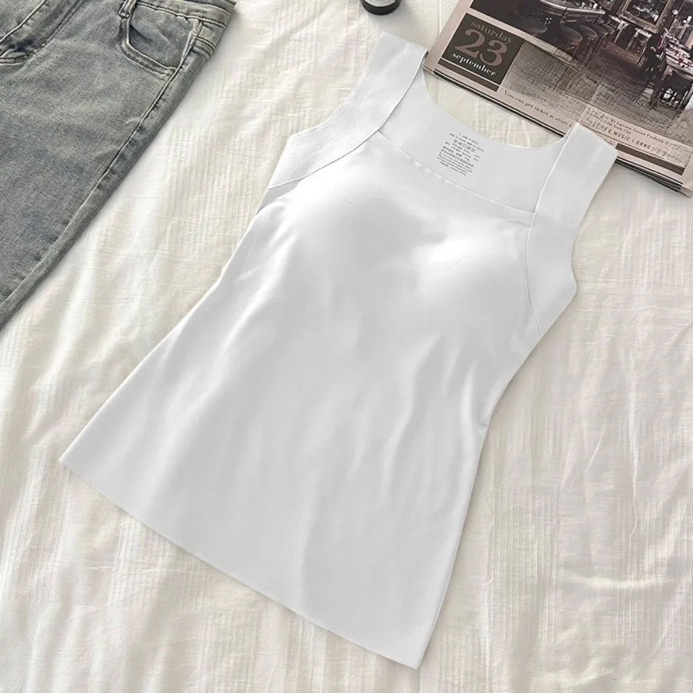 Vielseitige nahtlose Thermo-Unterwäsche mit Brustpolster, hält warm, ärmelloses Unterhemd für Damen. – Detail 3