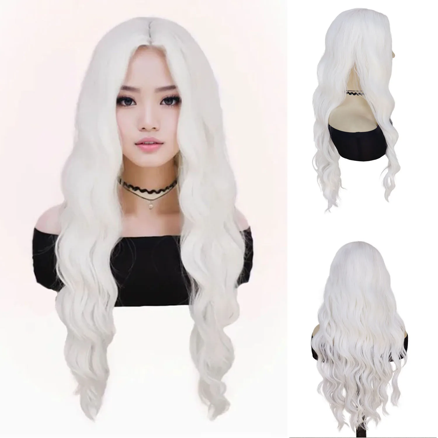 

Synthetic Hair White Wigs for Women 30 Inch Long Body Wave Wig Female Wavy Curly Wig Daily Halloween Costume Cosplay Drag Queen