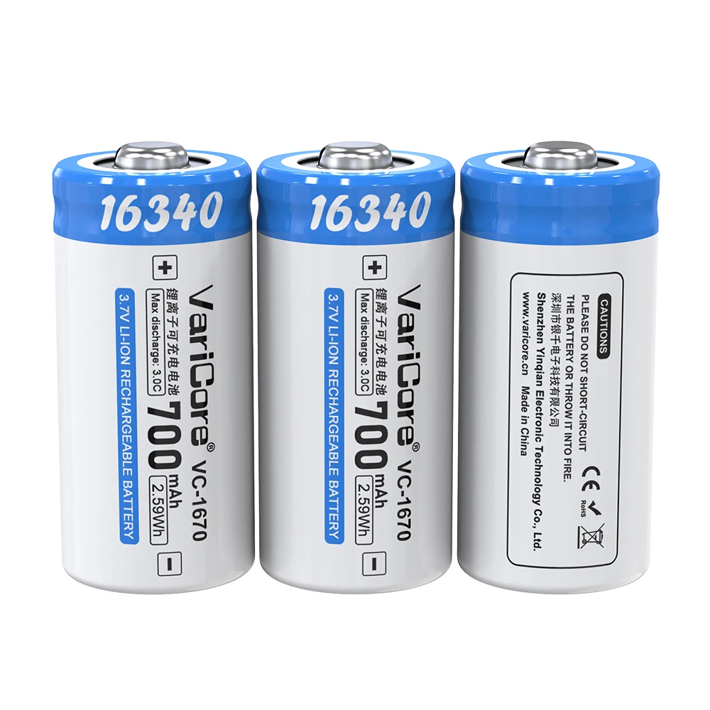 VariCore VC-1670 16340 700mAh with Tip 3.7V Li-ion Rechargeable Battery for Sweeper Digital Camera Remote Control Versat