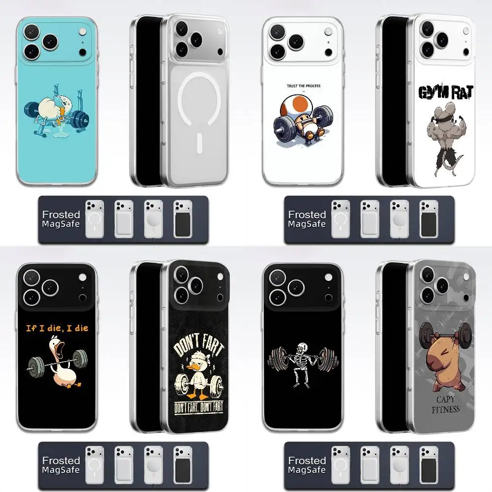 

Gym Fitness Cartoon Funny Phone Case For iPhone 17,16,15,14,13,12,11,Pro,Max,Plus,E,Air,Mini Magsafe Frosted Transparent
