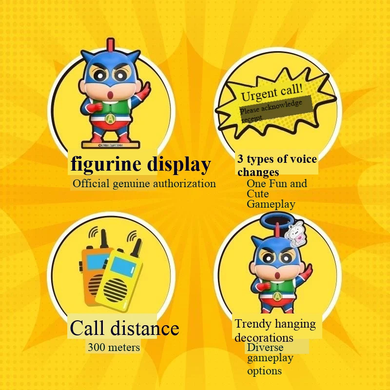 MINISO Crayon Shin Chan Walkie Talkie Mainan Model Kartun Periferal Asli Hadiah Mainan Walkie Talkie Anak-anak Liontin Lucu