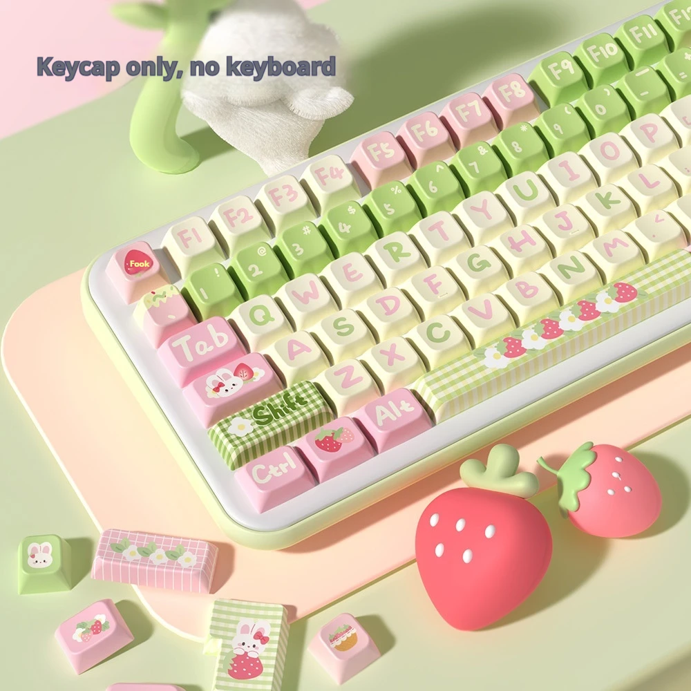 Strawberry Rabbit Theme Keycaps 138/158keys Mda Cherry Profile Pbt Hot Sublimation Mechanical Keyboard Customized Cute Keycaps