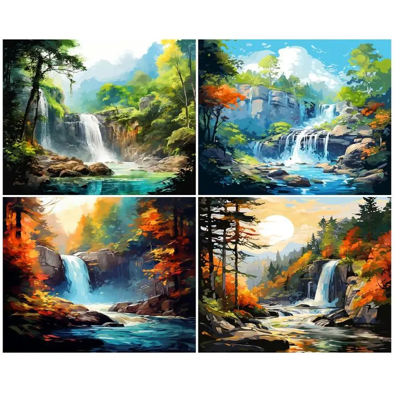 

GATYZTORY Acrylic Pictures By Numbers Mountain Waterfall Landscape Picture Coloring On Numbers Wall Decors Drawing On Canvas