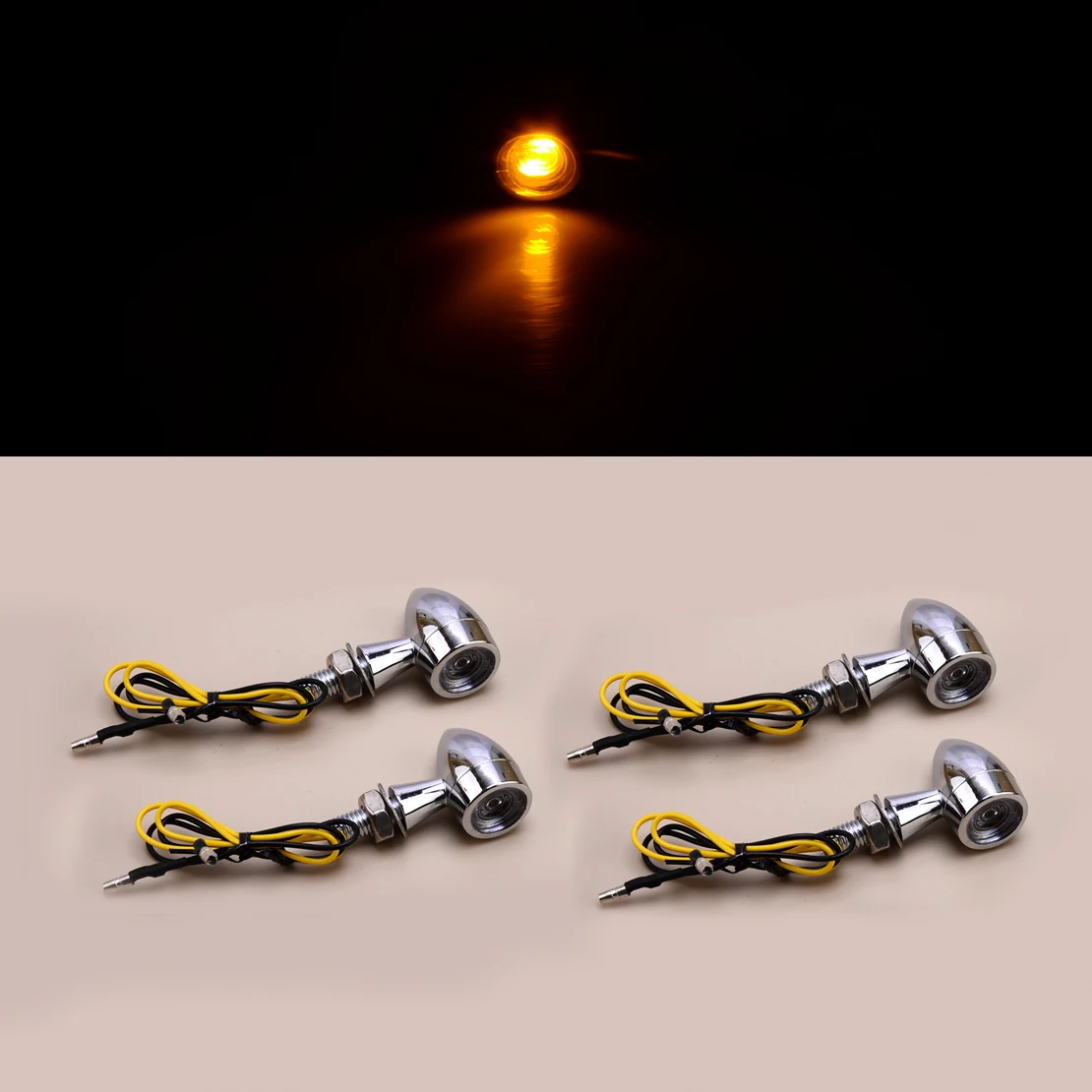 

4pcs Dirt Bike Street Bike Dual Sport Amber Mini Bullet LED Turn Signal Light Brake Lamp Indicator Motorcycle