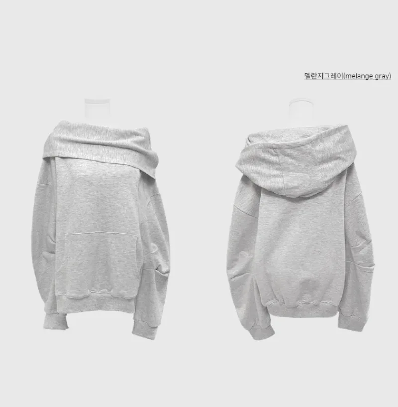Korean Hoodie oulder Bared One-oulder Sweatirt Loose Fit Long  Pure Color Commute Friendly