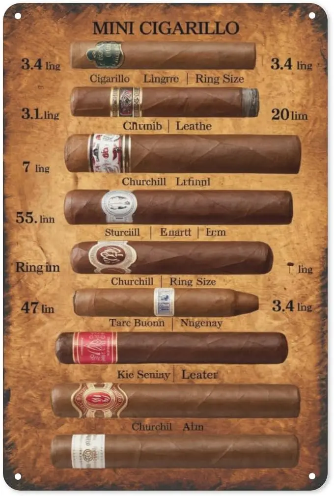 Vintage Cigar Tin Sign 8X12IN Rustic Metal Wall Art for Smoking Lounge, Man Cave & Retro Study Decor with Tobacco Leaf  sign