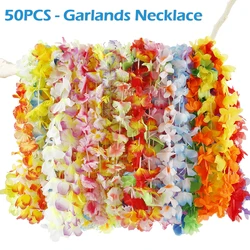 50pc Hawaiian Flower Necklaces Artificial Flower Leis Garlands Multicolor for Beach Party Luau Wedding Birthday Party Decoration