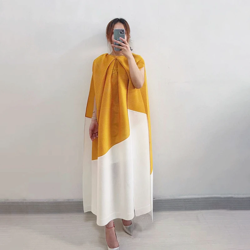 MIYAKE-Robe Longue Plissée pour Femme, Élégante, Mode Irrégulière, Ceinture Blanche, Aesthetic, Robes de Soirée, Printemps 2023