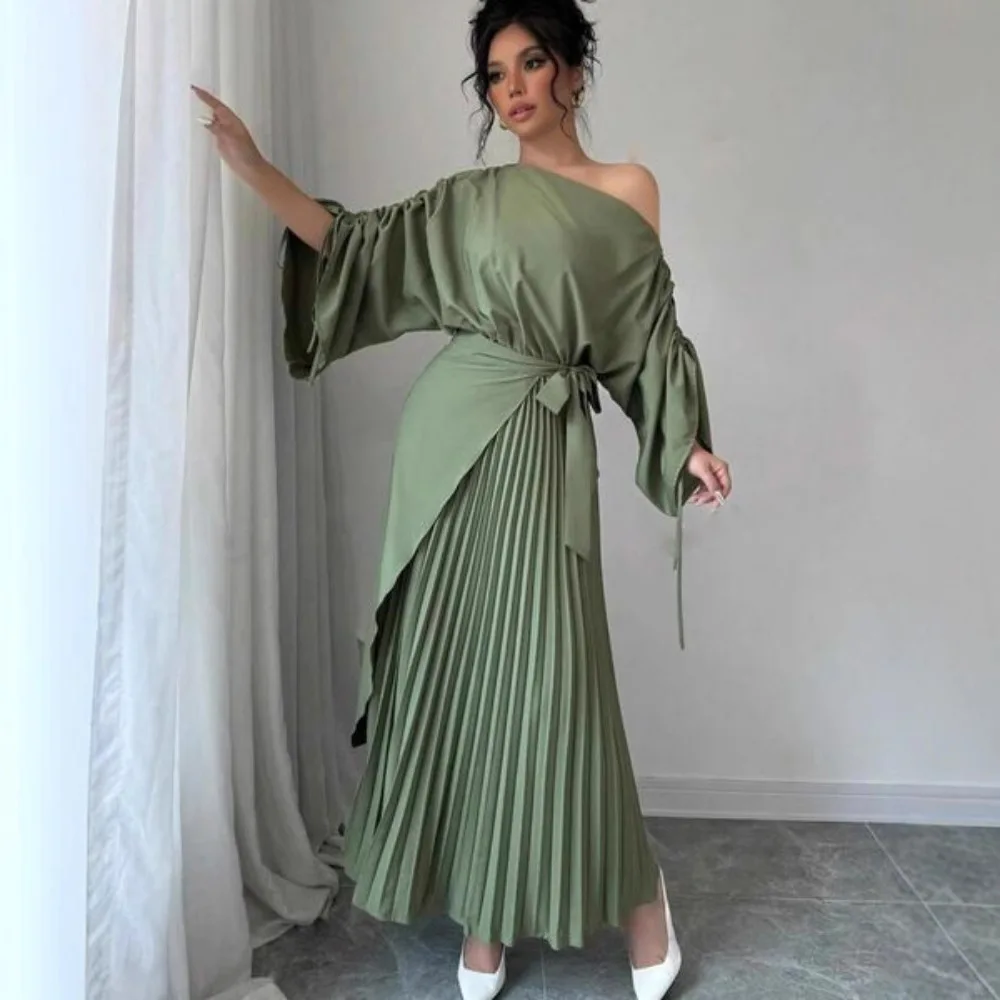 

2024 Autumn And Winter Women's Pleated Large Swing With Belt Evening Dress