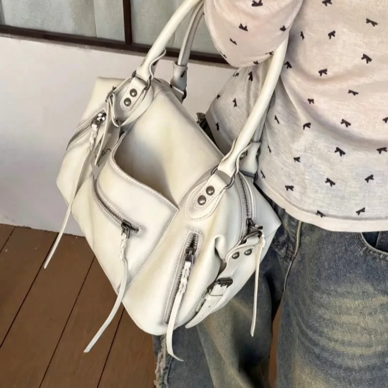Luxury Designer Handbags City Motorcycle Shoulder Bag  PU Leather Crossbody Bag Retro Trend Short Handle Shoulder Bag