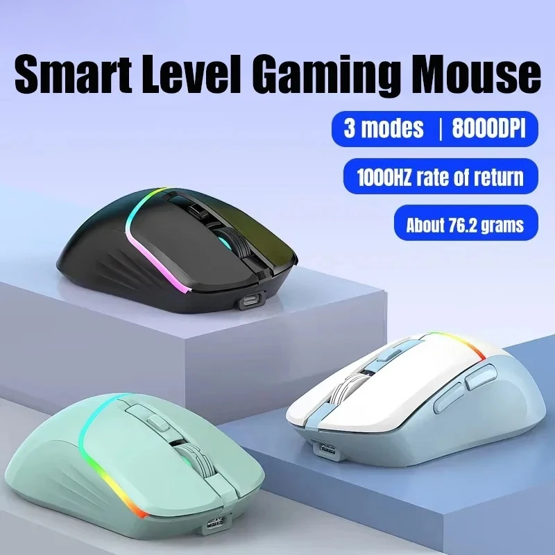 Tri Mode Gaming Mouse 76g Lightweight RGB Light 6 Programmable Buttons 6 Level DPI Adjustable Mice For Laptop Desktop PC Gamer
