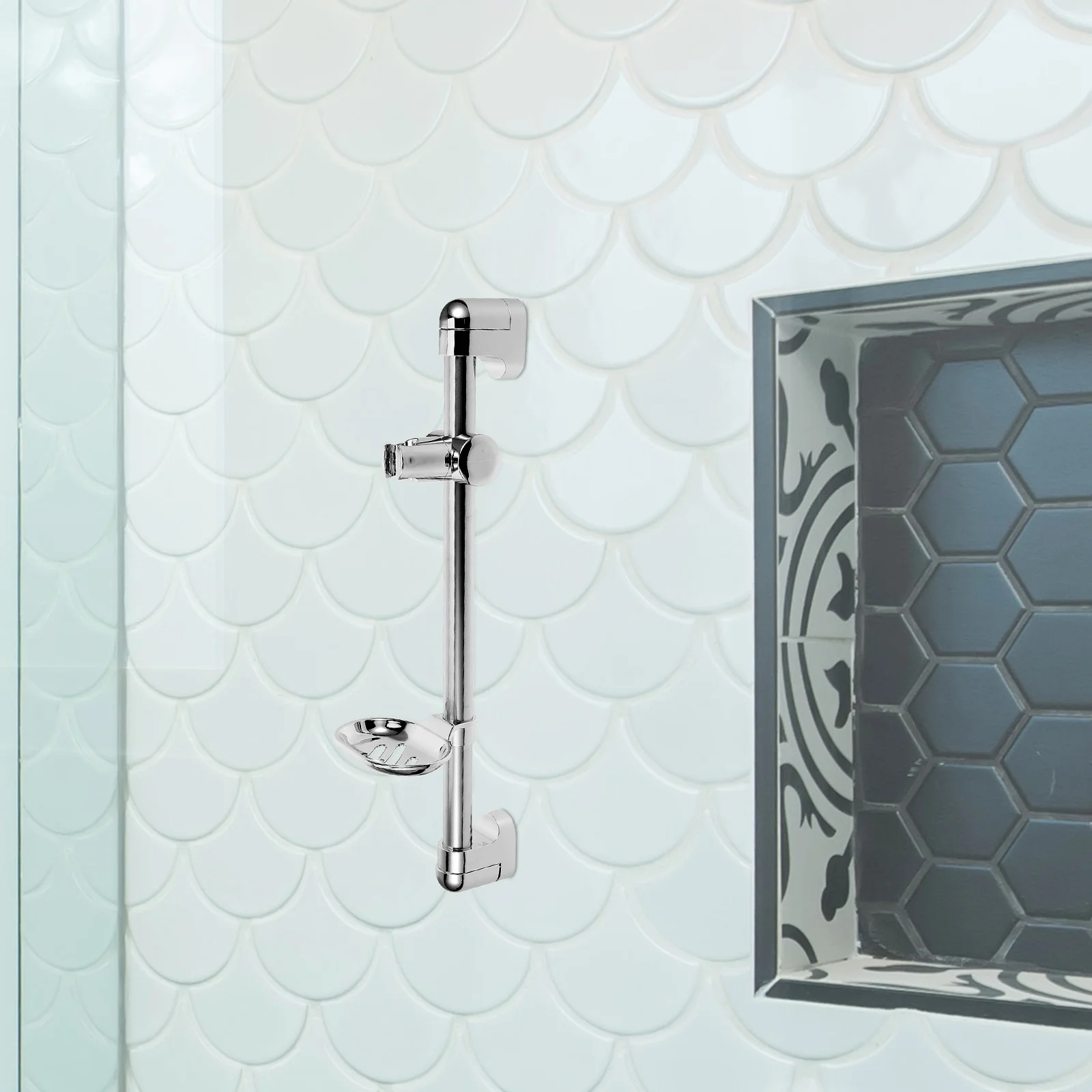 

Stainless Steel Shower Slide Bar Adjustable Height Bathroom Mount Fixed Handle Holder Wall Showering Faucet Robust Base Easy