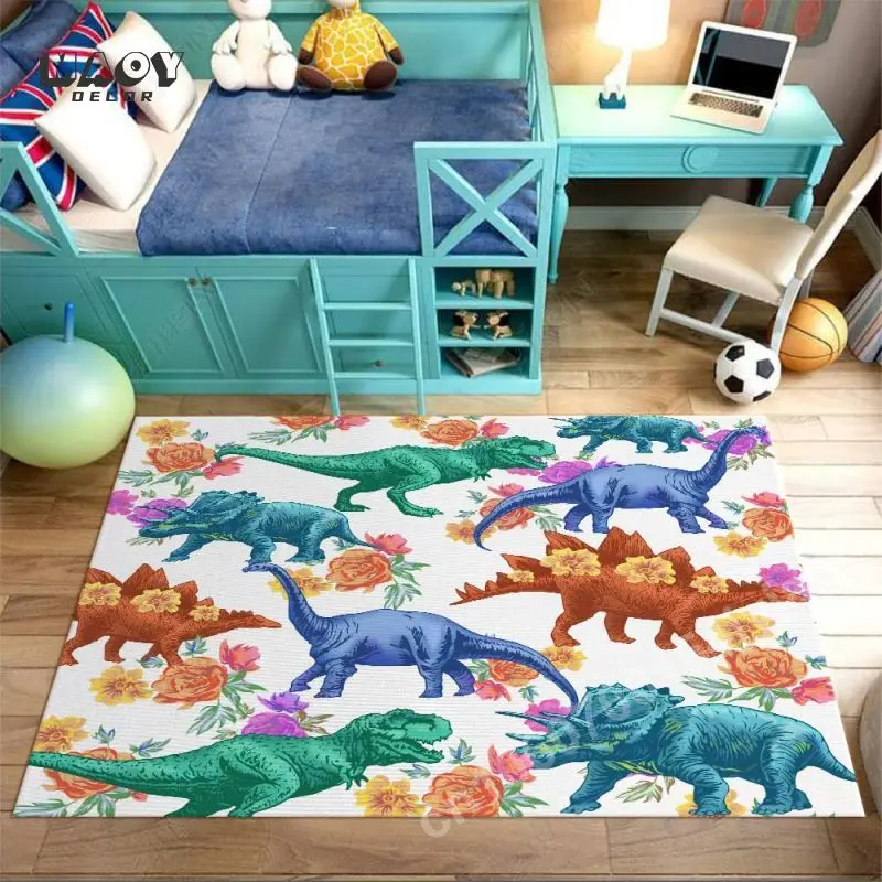 Cartoon Dinosaur Carpet Animals Floor Rug for Kids Living Room Bedroom Sofa Doormat Decoration Non-slip Washable Large Size Mat