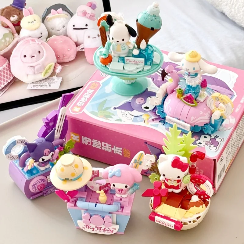 ชุดของเล่นตัวต่อ Keeppley Sanrio ซีรีย์งานปาร์ตี้ฤดูร้อน Hello Kitty My Melody Kuromi Pochacco Cinnamoroll ของเล่นอนิเมะ ของขวัญสำหรับเด็ก