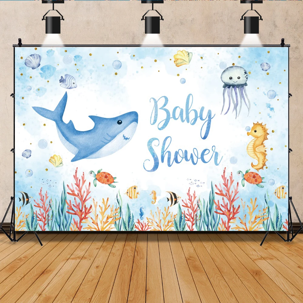 Kid Backdrops For Photography Undersea World Baby Shark Birthday Party Photographic Background Baby Photo Birthday Photophone