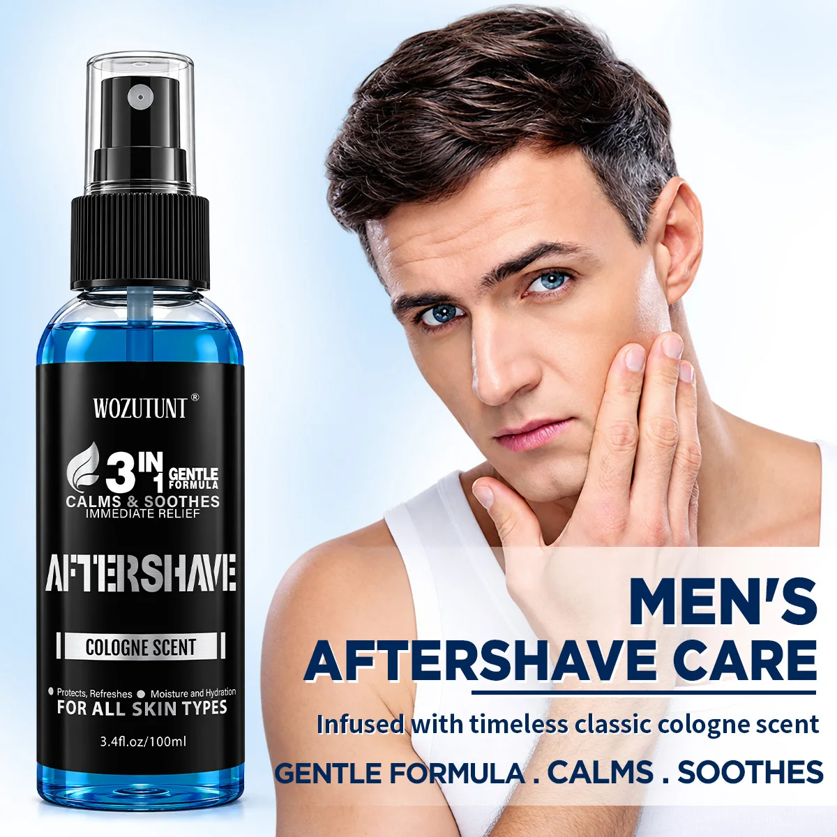 Men 3 IN 1 Aftershave Spray Cologne Scent Men Facial Skin Care Soothe Razor Burn Moisturizing Hydrating After Shave Spray 100ml