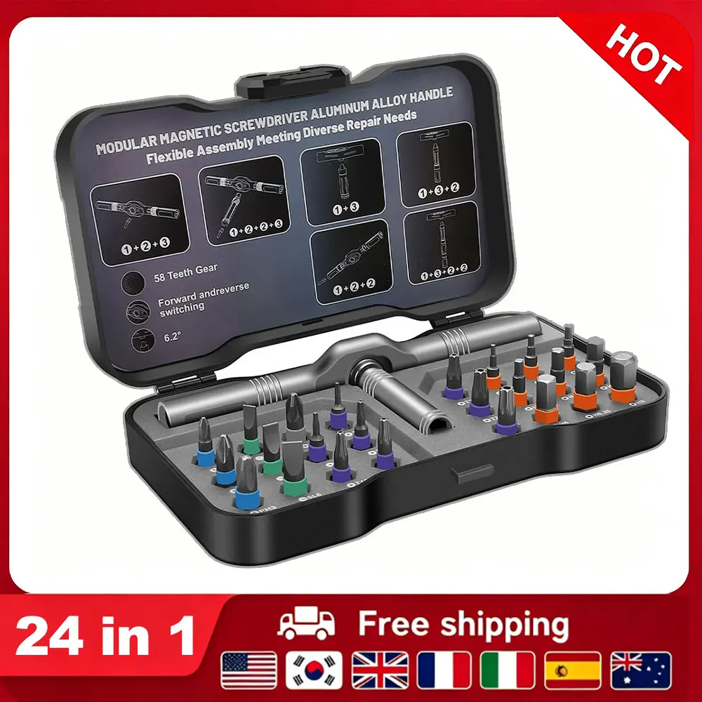 24 In 1 Ratchet Screwdriver Compact Portable Magnetic Reversible High Torque Screwdriver Kit For Phone Laptop Household Repair