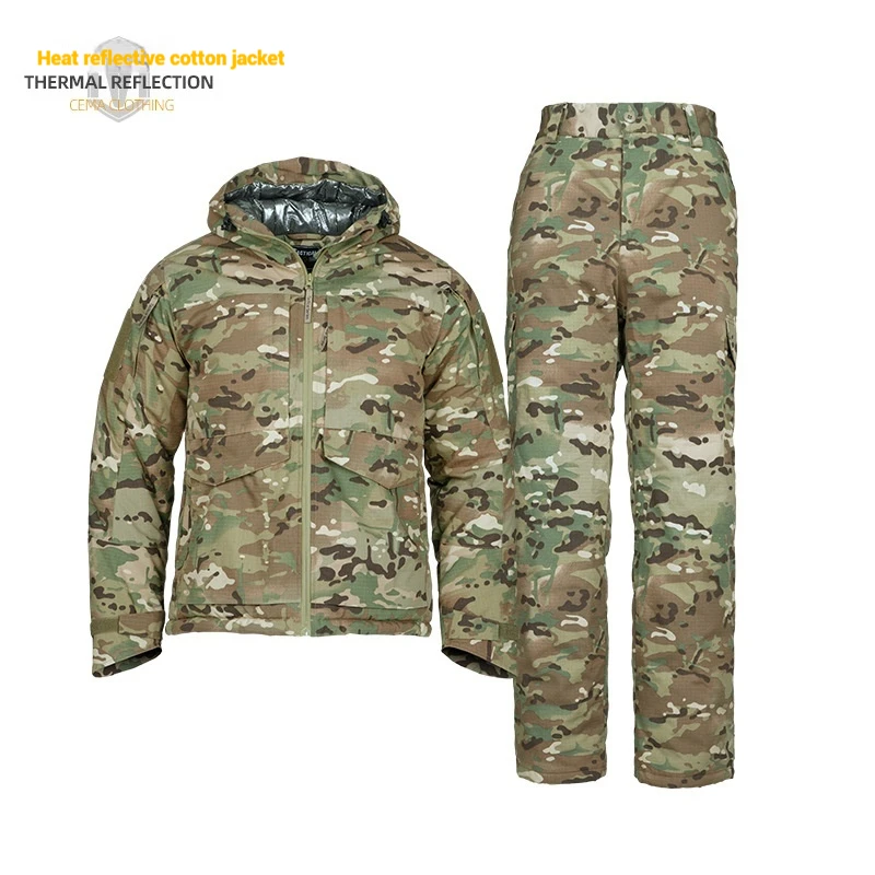 Mens Heat Reflection Camouflage Tactical Jacket Cold Zone Winter Padded Cotton Coat Outdoor Warm Windproof Durable