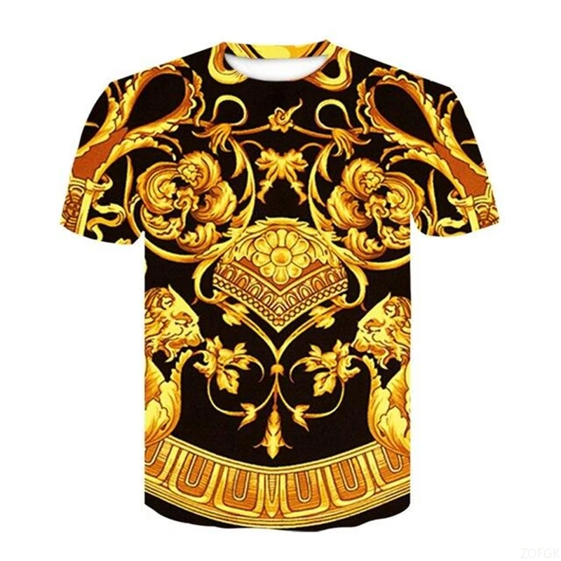 Luxury Baroque Golden Pattern T-shirt Unisex Unique 3D Print Crewneck T Shirts Men Personality Streetwear Fashion Trendy Tee Top image 4