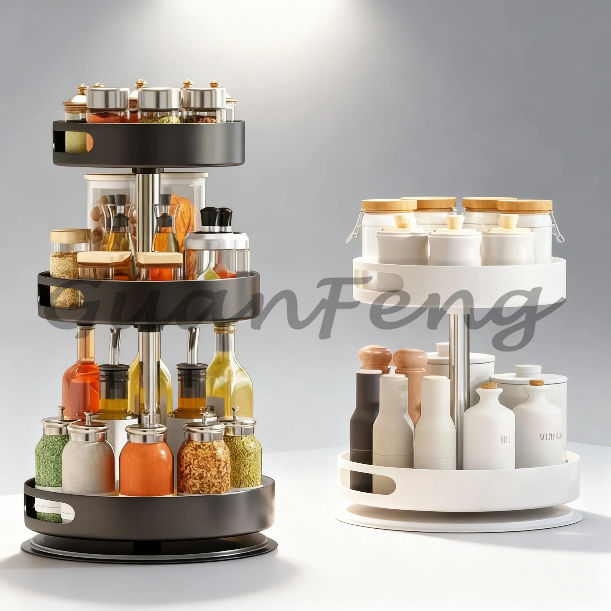 360° Rotating Carbon Steel Spice Rack, Adjustable Countertop Seasoning Organizer for Home Kitchen