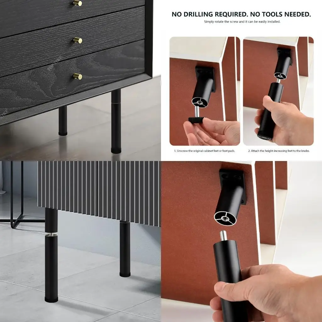 

M7DA 6pack Adjustable Height Furniture Leg Extenders 0.8cm Hole Threaded Feet