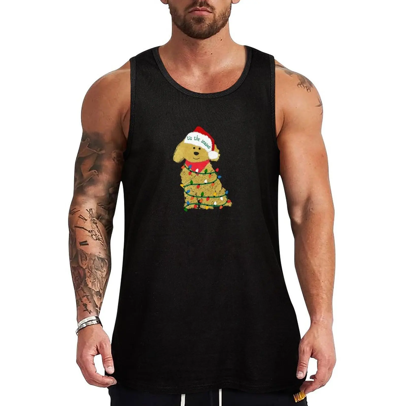 Cute Christmas Golden Doodle Puppy Tank Top Undershirt Tank Top Cotton Basic Sleeveless Shirt