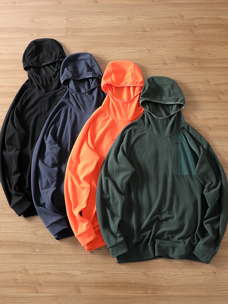 سويت شيرت بقلنسوة للرجال من Blazebaron، نسيج شبكي مخملي صغير، كاجوال للربيع والخريف، فضفاض، لون نقي، كاجوال للأعمال #1